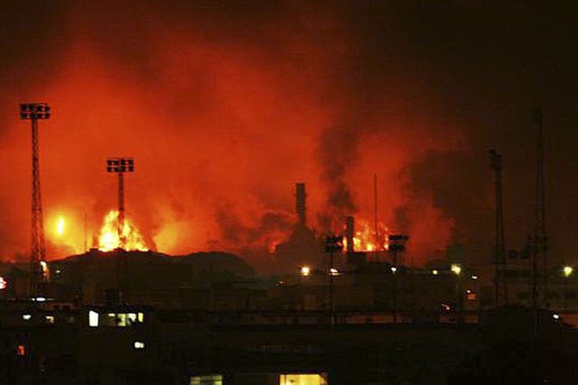 The Amuay refinery in flames