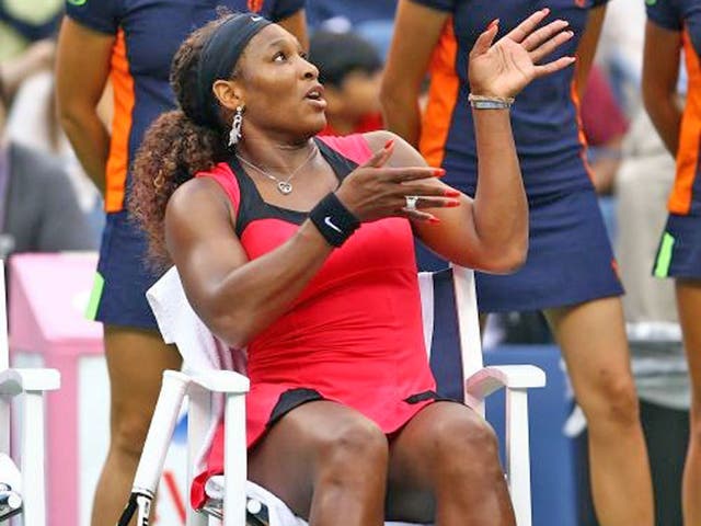 Serena Williams argues with the umpire on her way to losing last
year’s US Open final against Australia’s Sam Stosur