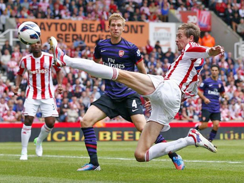 Stoke City’s Peter Crouch stretches during yesterday’s stalemate