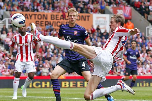 Stoke City’s Peter Crouch stretches during yesterday’s stalemate