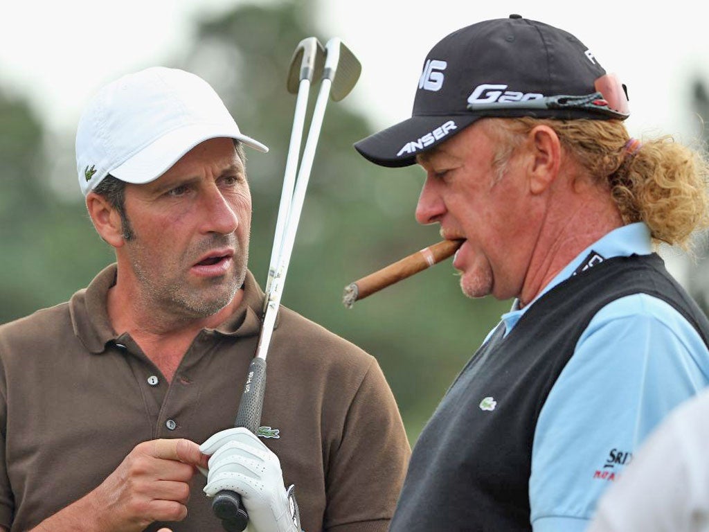 Jose Maria Olazabal (left) and his Ryder Cup vice-captain Miguel Angel Jimenez at the Johnnie Walker Championship at Gleneagles