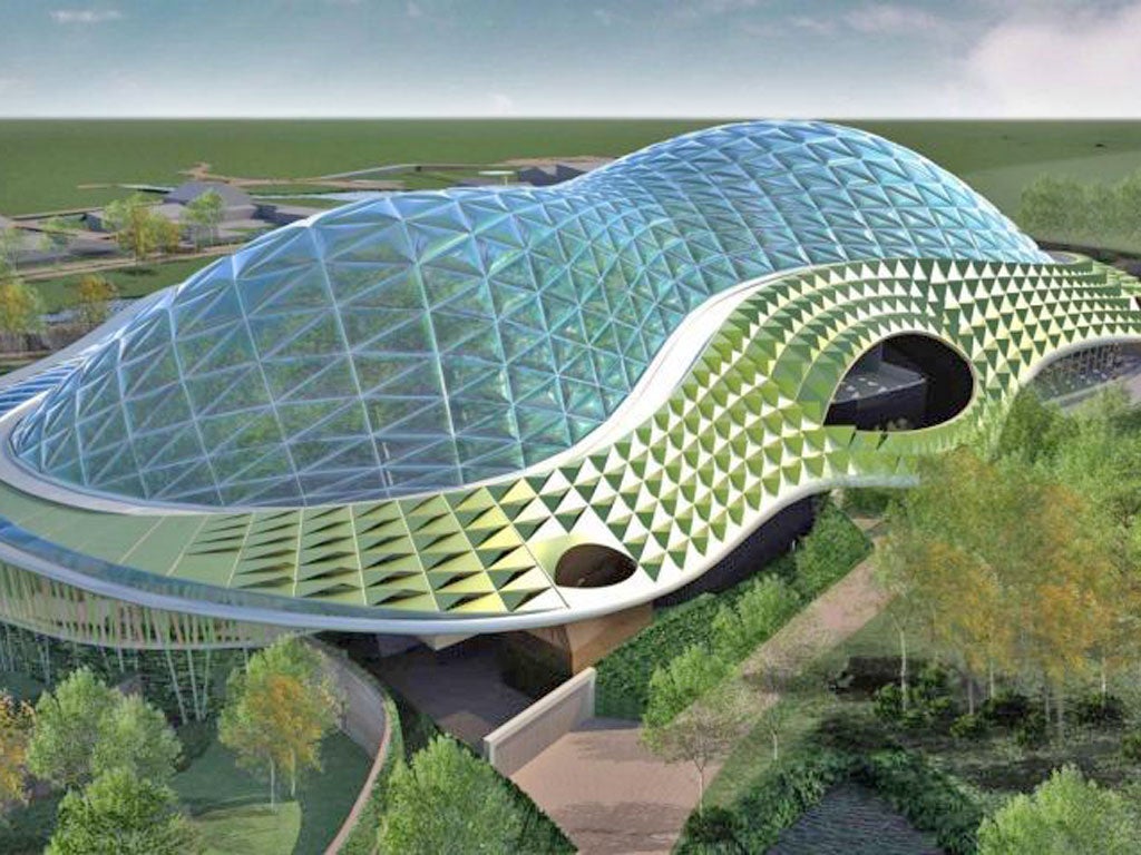 A rendering of the new African biosphere at Chester Zoo. The
approved redevelopment within the green belt includes a hotel