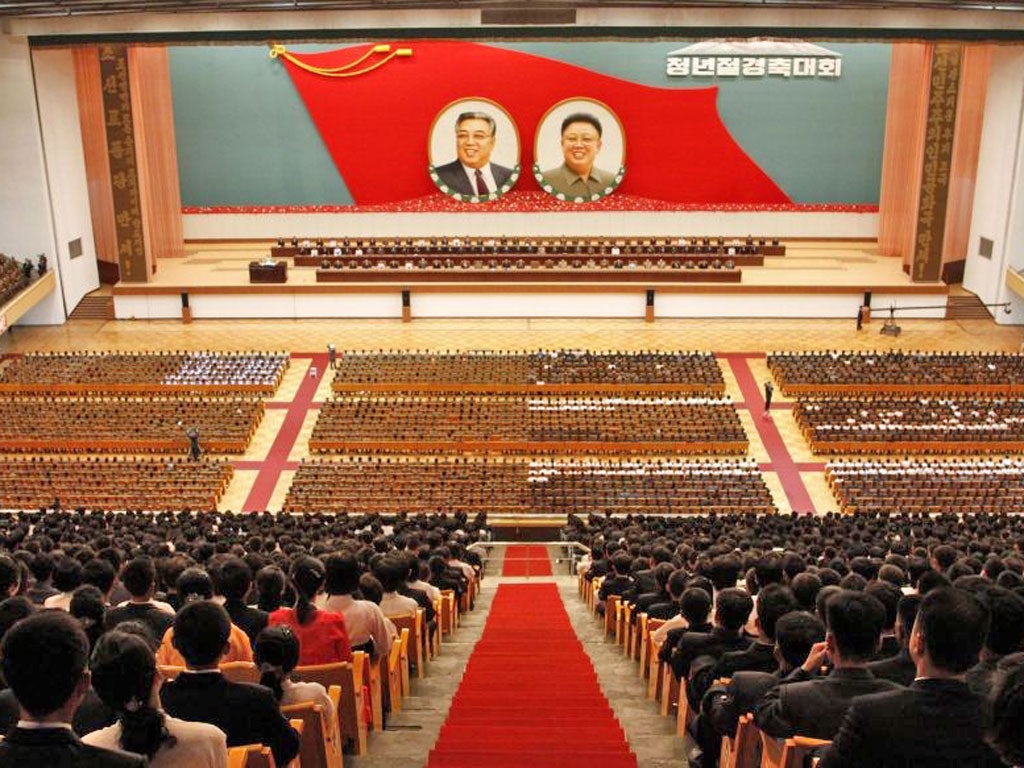 Thousands of young North Koreans gathered at the Pyongyang Indoor Stadium last night in anticipation of Youth Day