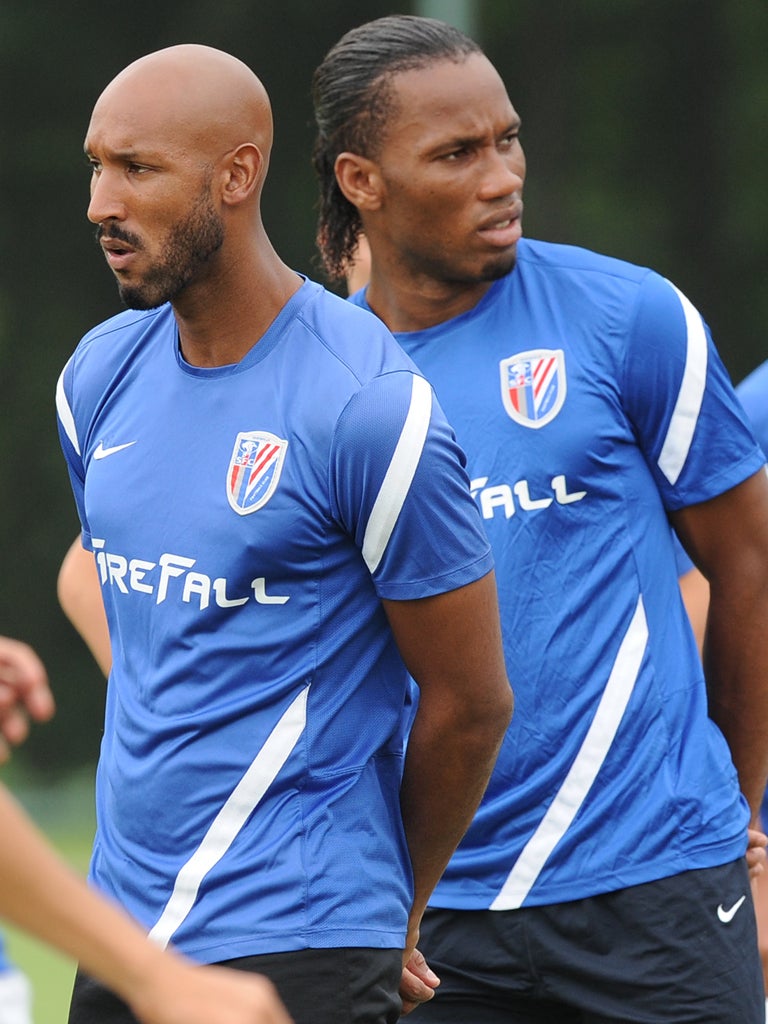 Anelka and Drogba training with Shanghai Shenhua in June