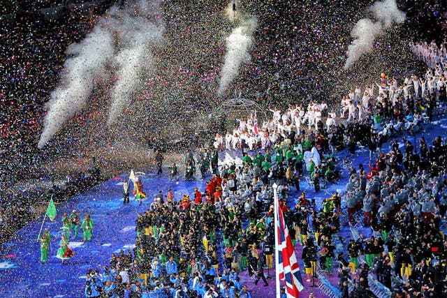Team GB make their way into the Olympic Stadium during the Opening Ceremony