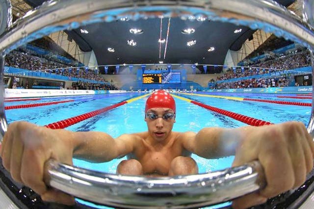 Jonathan Fox is focus personified before his victory in the 100m backstroke last night