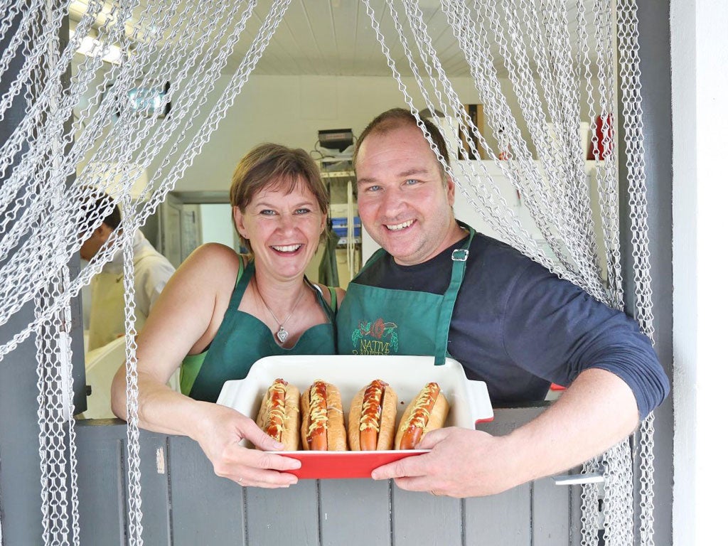 Pedigree hot dogs: Graham and Ruth Waddington show off the finished franks