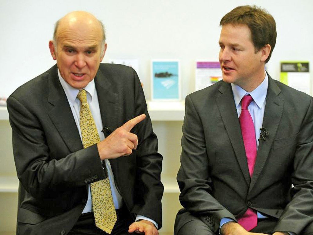 Nick Clegg and Vince Cable, a contender for the party leadership