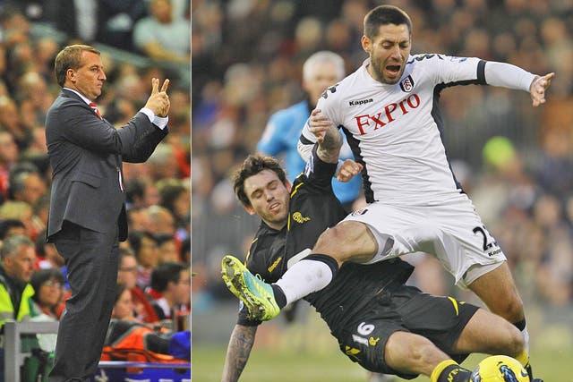 Brendan Rodgers (far left) was last night on the brink of signing
Clint Dempsey