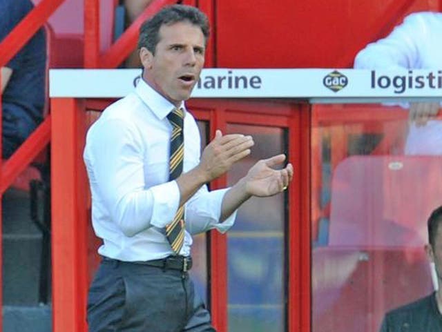 Clapped out: Zola’s Watford suffered a heavy defeat at Pride Park