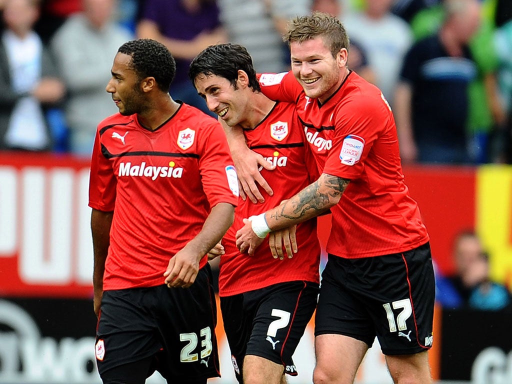 Peter Whittingham (centre) is congratulated on his hat-trick