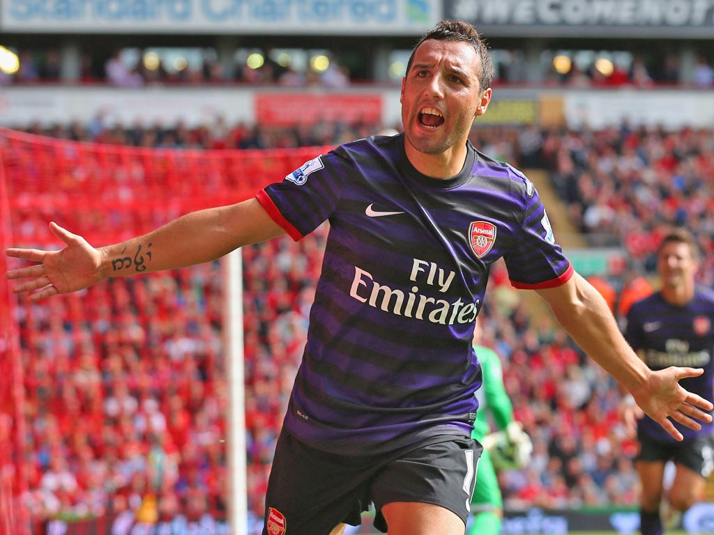 Santi Cazorla celebrates scoring Arsenal's second goal