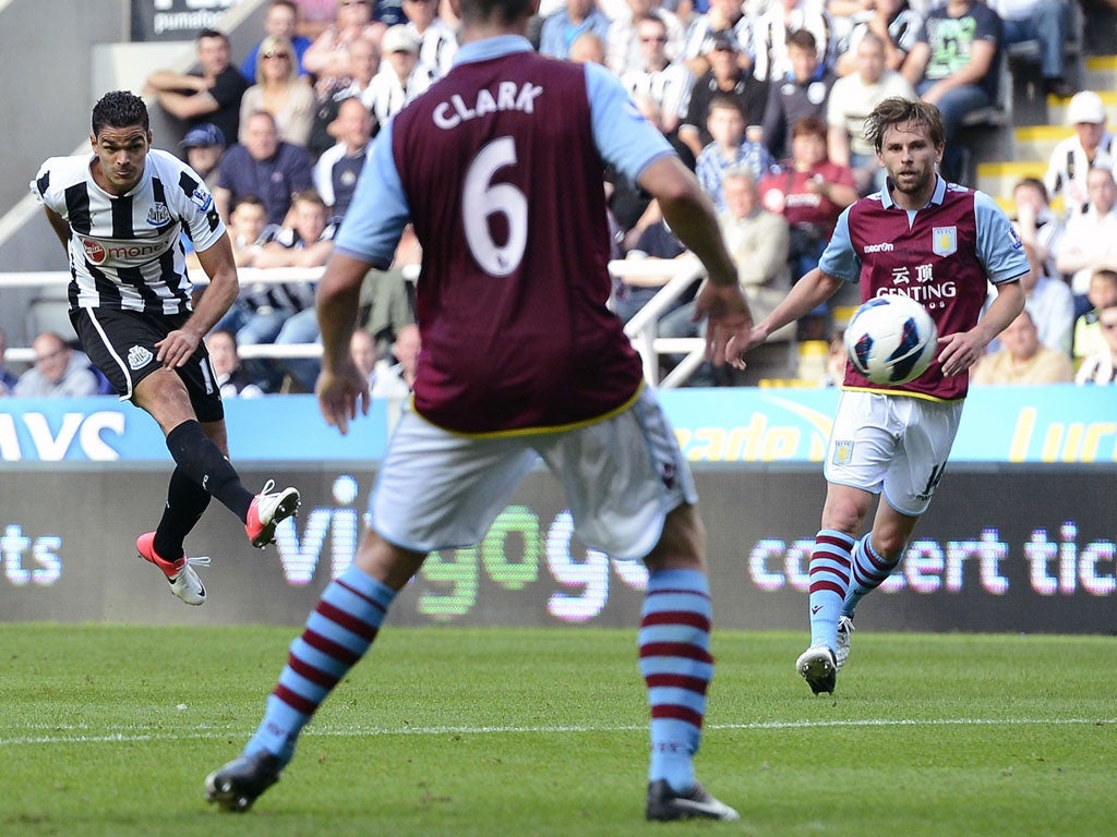 Hatem Ben Arfa scores Newcastle's equaliser against Aston Villa yesterday