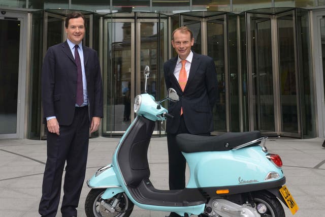 George Osborne with Andrew Marr yesterday. The BBC show returned for a new series – complete with new scooter for the 
opening credits