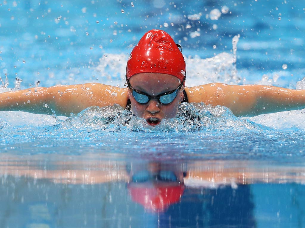 Ellie Simmonds in action at the Aquatics Centre