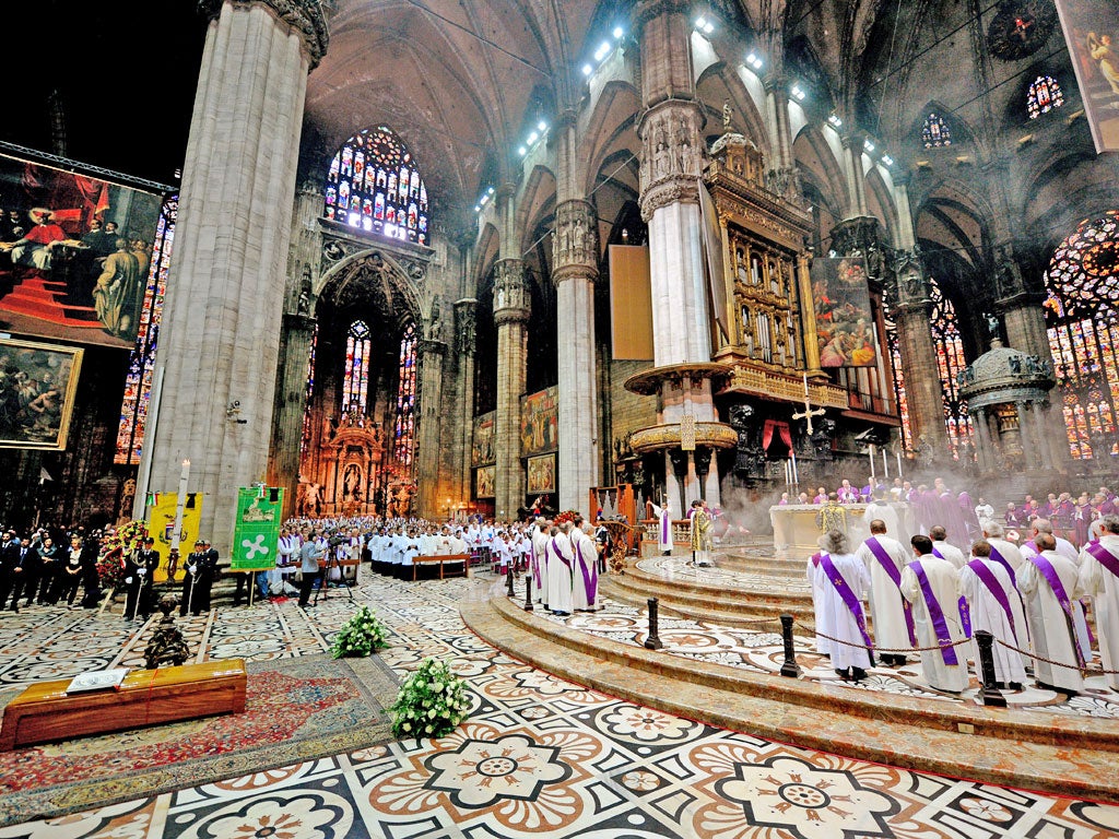 Funeral of Italian cardinal Carlo Maria Martini, who warned that the Church was '200 years behind,' in Milan's Duomo cathedral