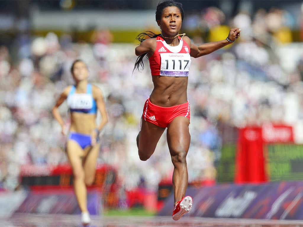 Yunidis Castillo wins a heat in the women's 100m T46 at the Olympic Stadium yesterday