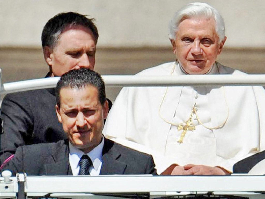 Paolo Gabriele, front, with Pope Benedict XVI in 2010