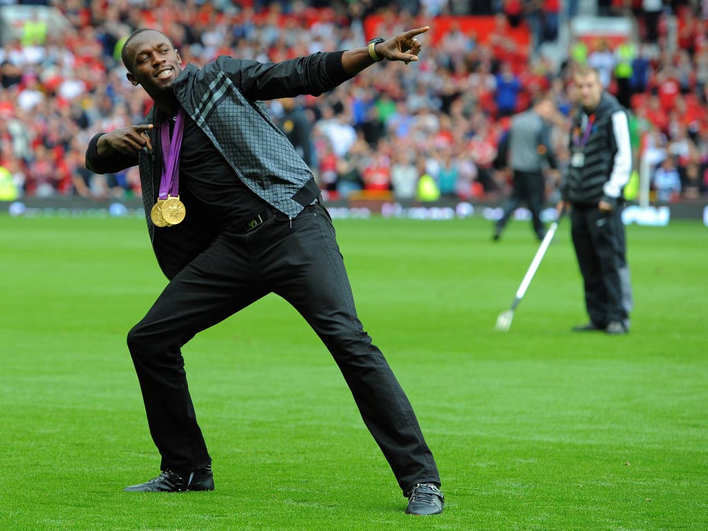 Usain Bolt pictured at Old Trafford