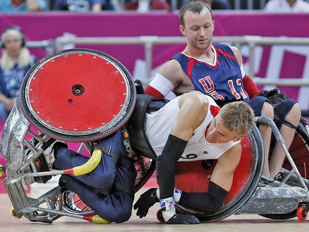 GB’s Steve Brown takes a tumble in yesterday’s clash