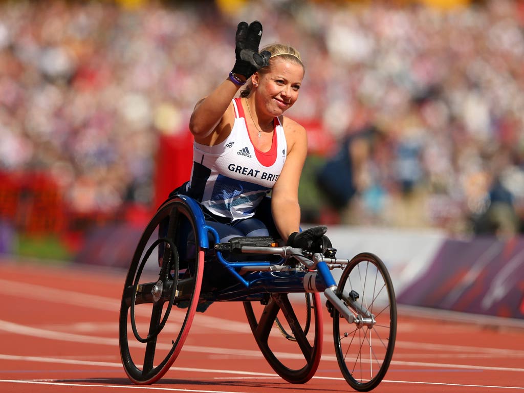Hannah Cockroft in action at the Olympic Stadium