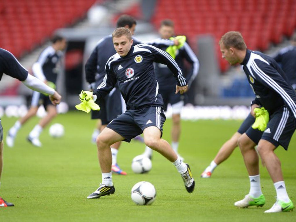 Scotland's James Forrest limbers up ahead of Serbia