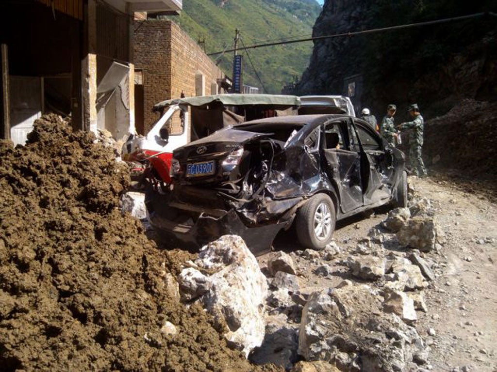 Damage caused by the quake in Luozehe, Yunnan province