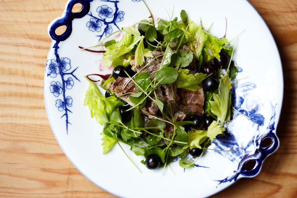 Wild duck and blackcurrant salad