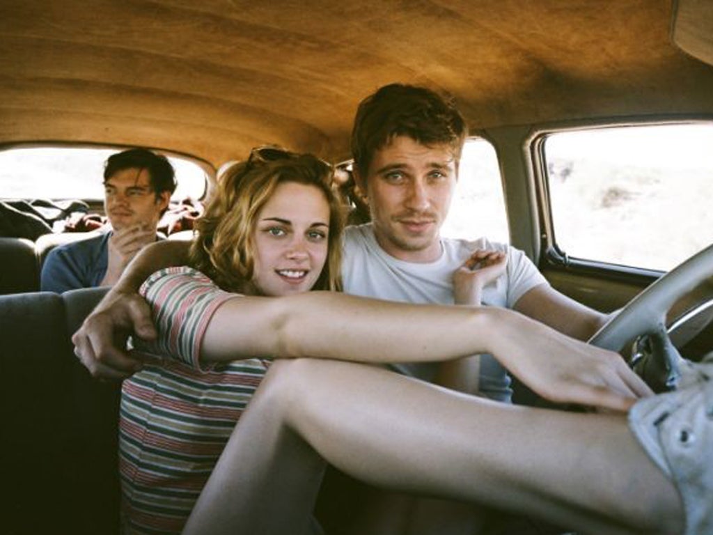 Sam Riley, rear, as Sal Paradise in On the Road, with Garrett Hedlund and Kristen Stewart
