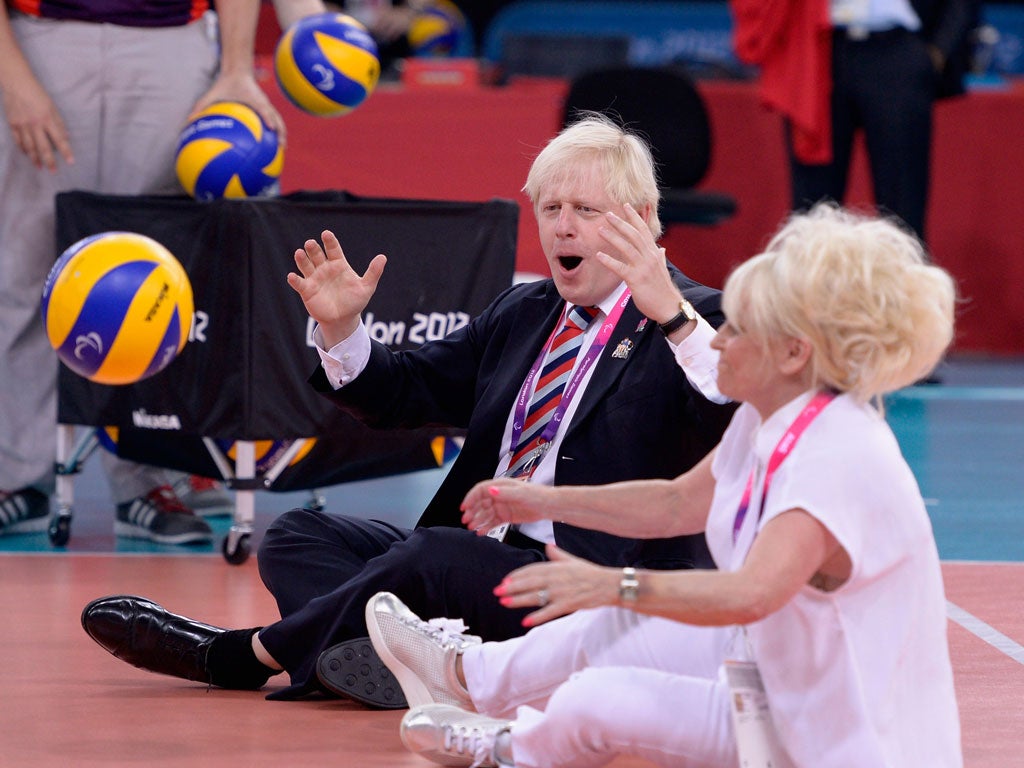 Bounce back: Boris plays sitting volleyball with actress Barbara Windsor