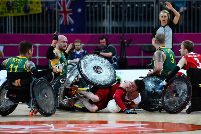 <b>Murder on the sports floor</b>
<br />It is called wheelchair rugby but the sport played at the Basketball Arena bears little resemblance to game played at Twickenham.