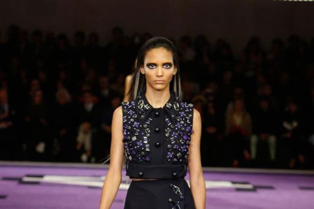 Purple may be the colour of the gods but both Christopher Kane (in London) and Miuccia Prada (in Milan) threw caution to the wind by covering their catwalks in it and sending out clothes to match