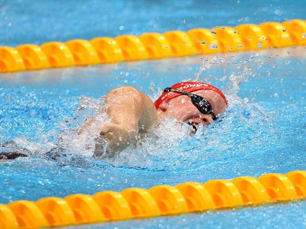 Ellie Simmonds on her way to silver in the 100m Freestyle S6 final on Saturday