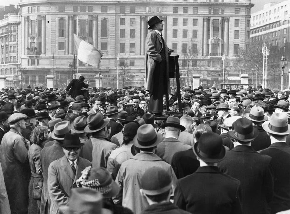 March 1936: Crowds gather at Speakers Corner at Hyde park in London