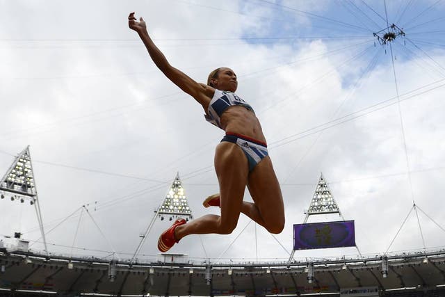 Jessica Ennis in action at the Olympic Stadium