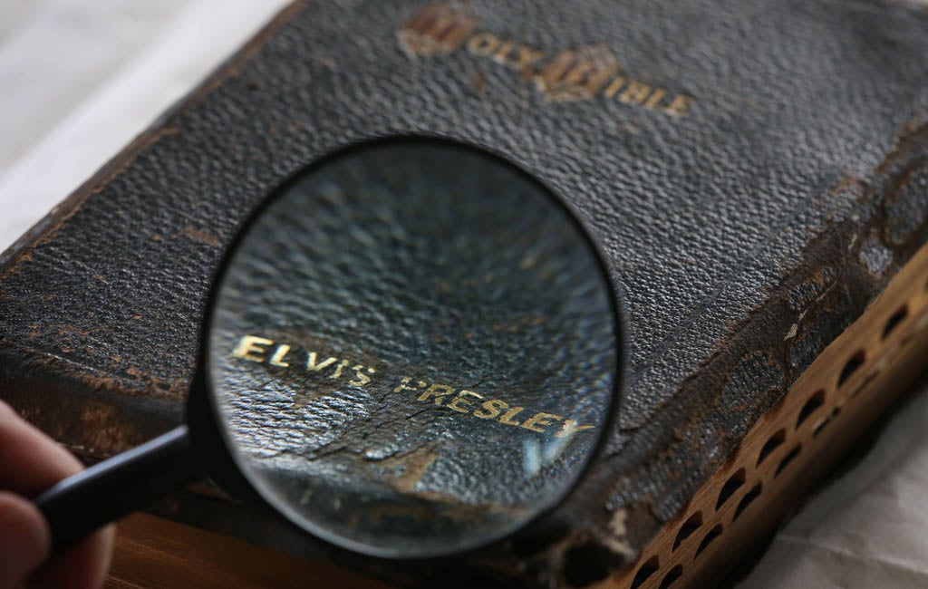 The Bible used by Elvis Presley today sold at auction for £59,000.