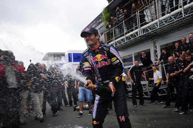 Mark Webber's case tried 130 times before securing his first Grand Prix victory - at the 2009 German Grand Prix