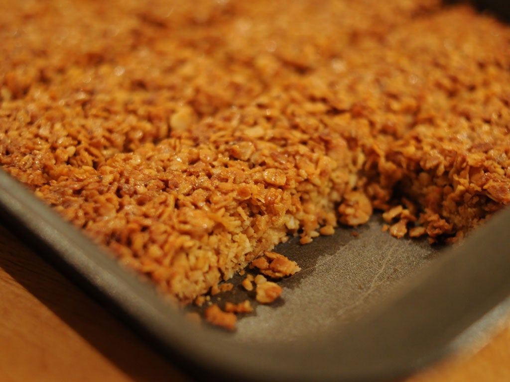 Flapjacks are a quick and easy snack or dessert - it might not come out looking quite as perfect as this, though