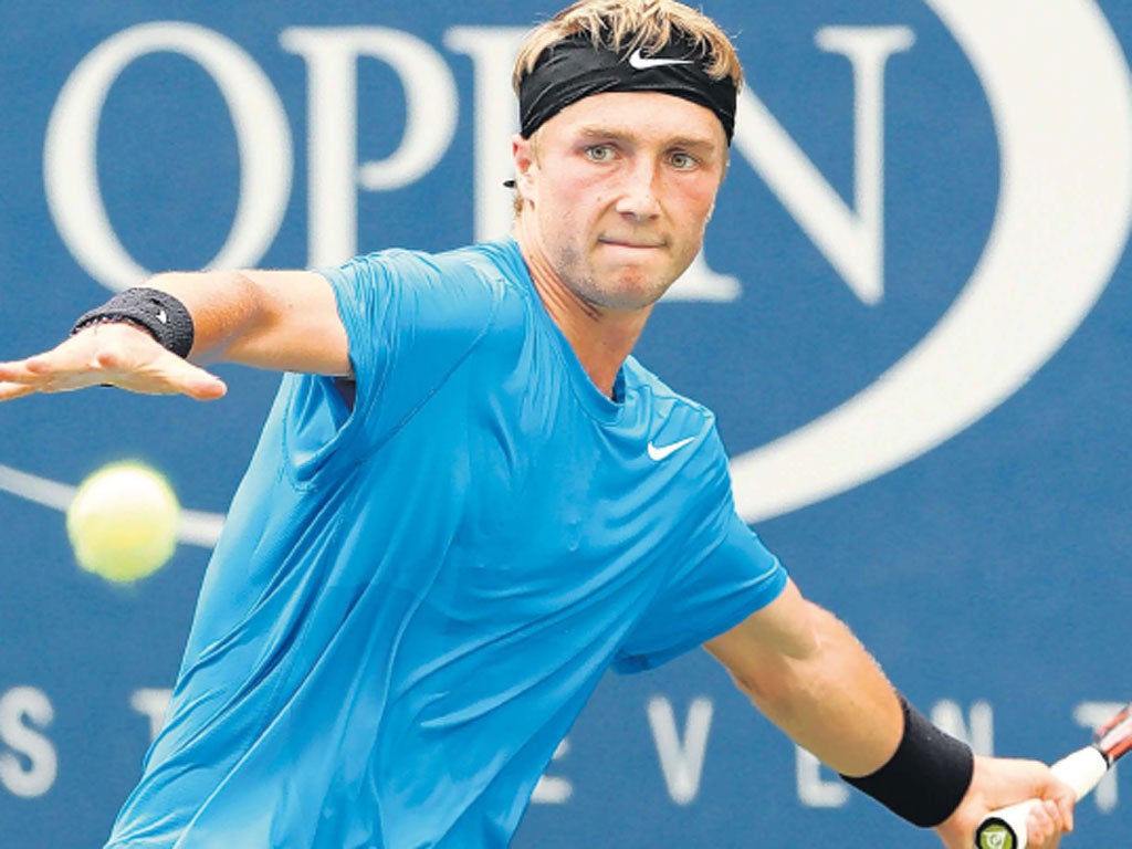 Liam Broady in action against Herkko Pollanen of Finland