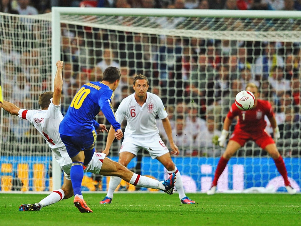 Evgeni Konoplyanka fires a stunning goal past Joe Hart