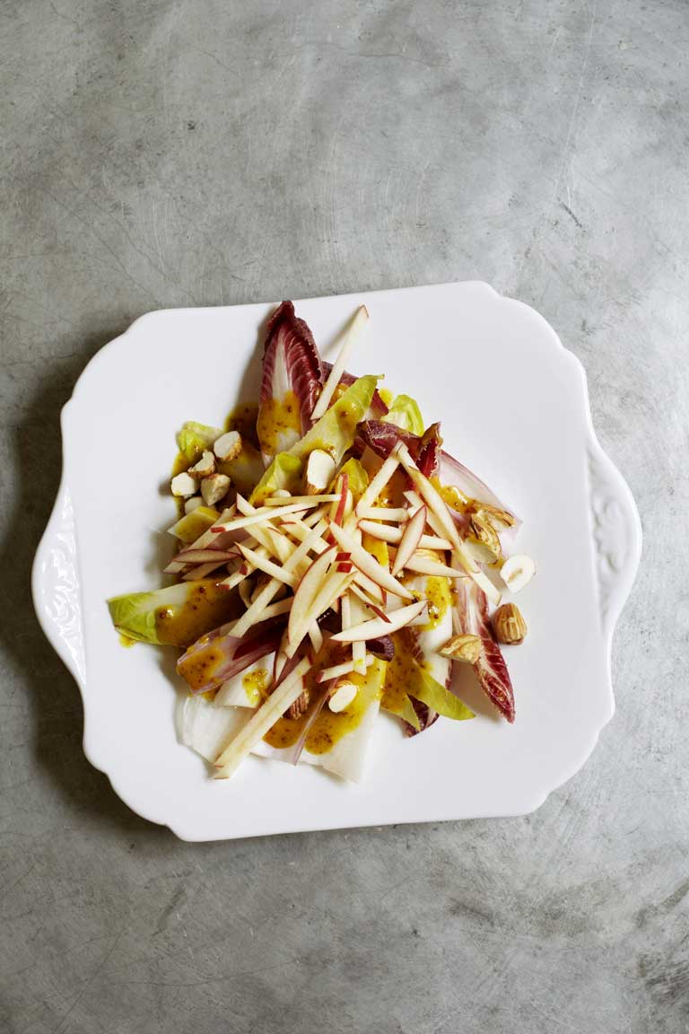 Apple, cobnut and chicory salad with mustard dressing