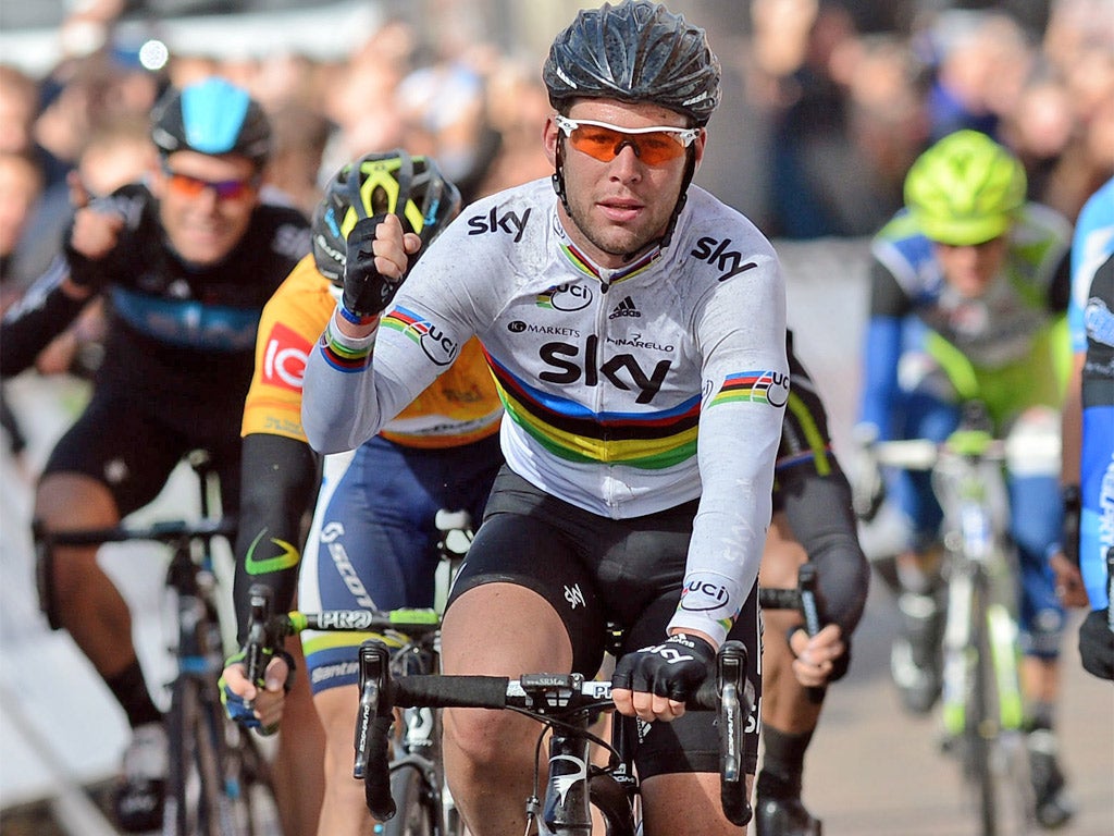 Sky’s world champion Mark Cavendish wins stage four in Blackpool to take the Tour lead