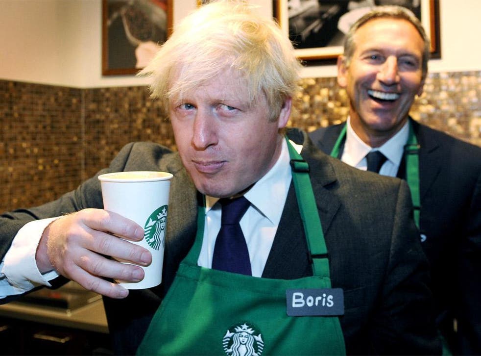 Frothy top? Boris Johnson visits Starbucks in Mayfair yesterday