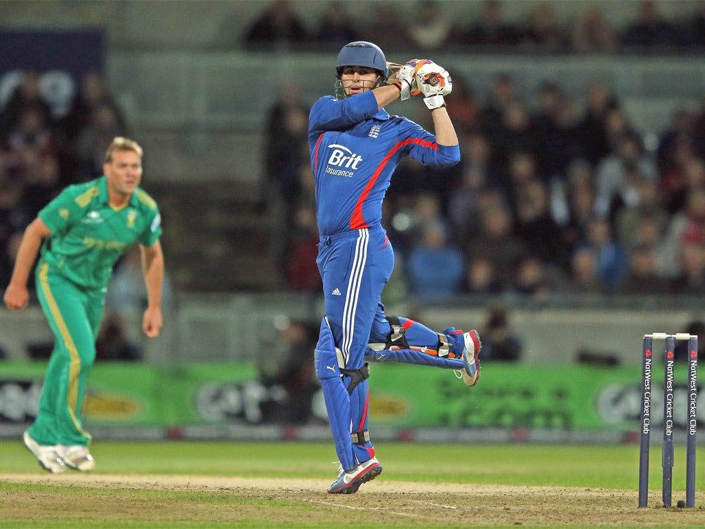 Craig Kieswetter, of England, clips the ball away en route to his fifty