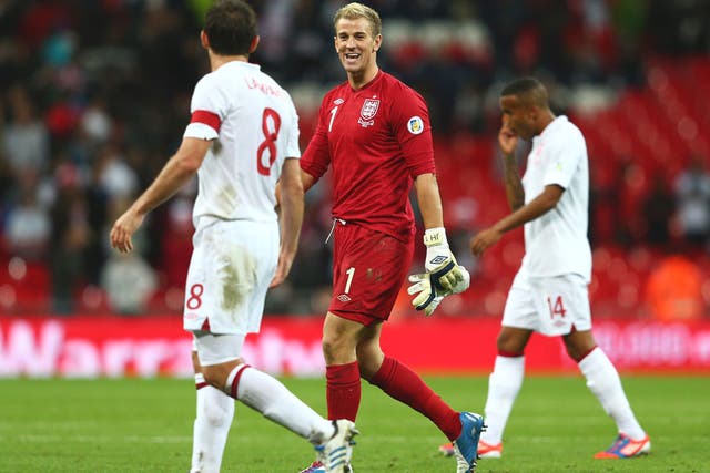 Joe Hart: "We drew at home to Ukraine. That shows those Olympians what's what." (14/09/12)
<br/><br/>
<a href="http://www.independent.co.uk/captions" target="new">To enter the current caption competition, click here.</a>
