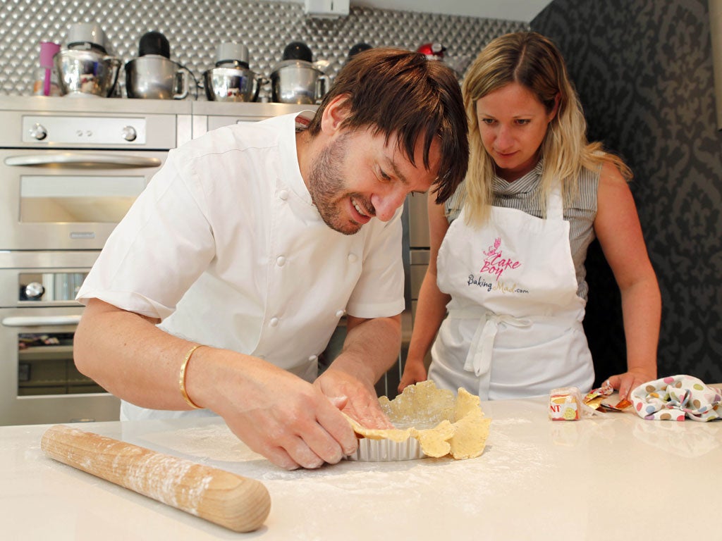 Easy as pie: Eric Lanland shows writer Genevieve Roberts how to make a Mediterranean tart