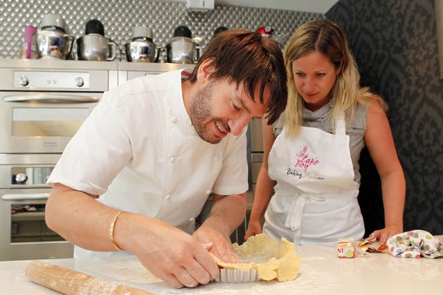 Easy as pie: Eric Lanland shows writer Genevieve Roberts how to make a Mediterranean tart