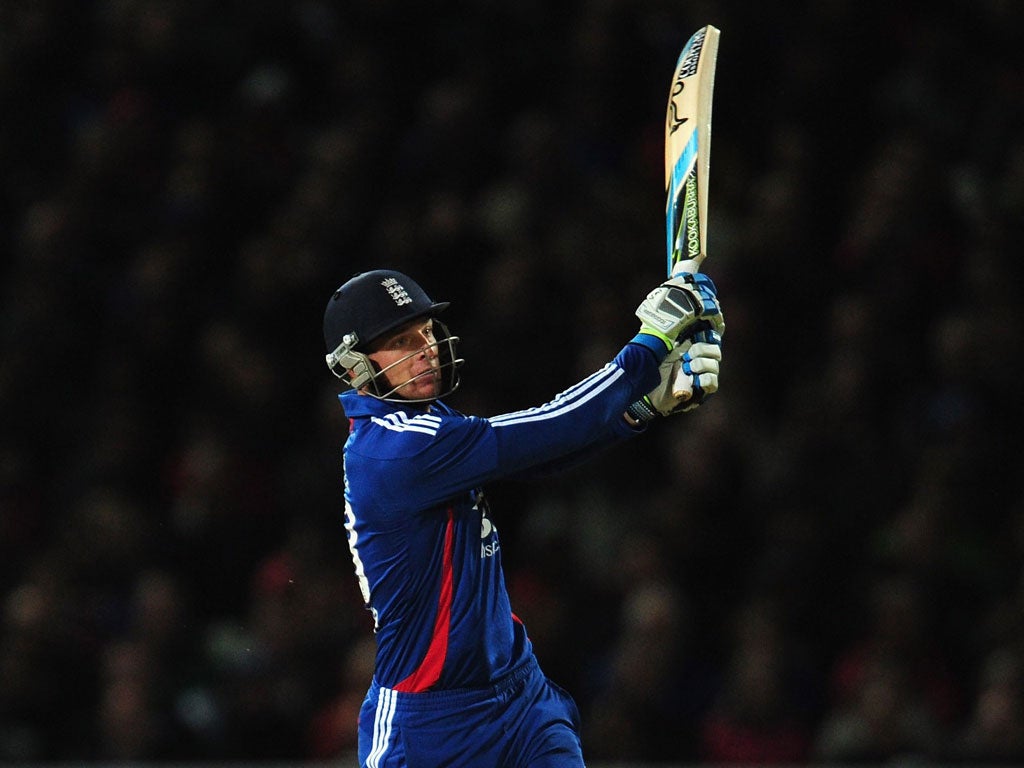 Jos Buttler: Used his trademark 'ramp' shot to make 32 not out in 10 balls