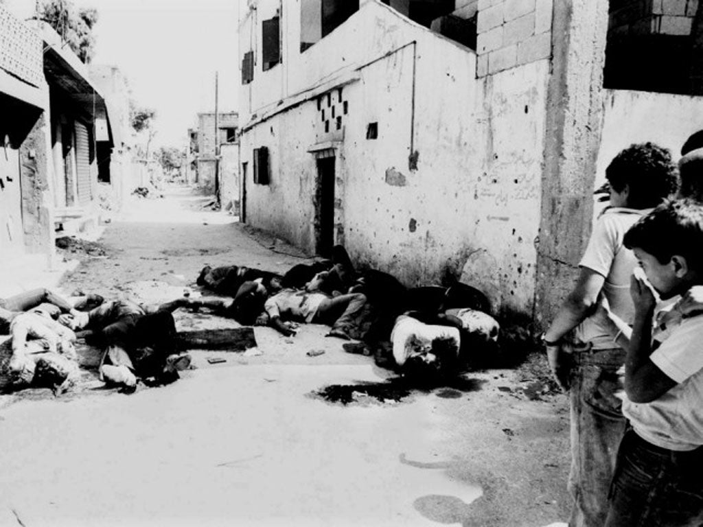 Bodies at the Sabra and Chatila Palestinian refugee camps in Beirut in 1982