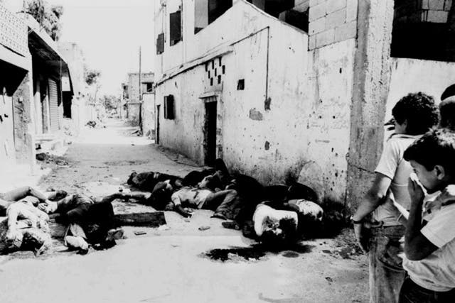 Bodies at the Sabra and Chatila Palestinian refugee camps in Beirut in 1982